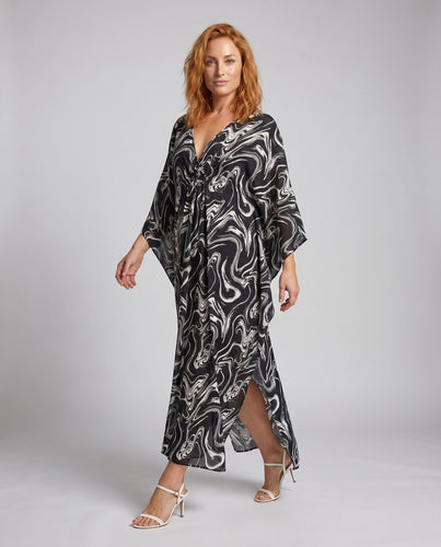 Damen Bohemian Maxikleid mit fließendem Schnitt und künstlerischem Design R&B