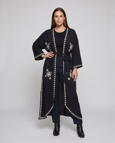 Damen elegant bestickter Strandkimono mit fließendem Schnitt R&B