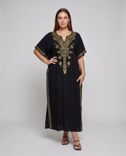 Damen Eleganter Kaftan mit exquisiter Bestickung und seitlichen Schlitzen R&B