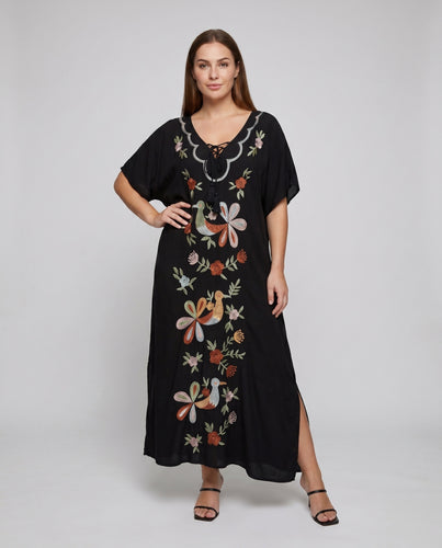 Damen eleganter Kaftan mit farbenfroher Stickerei R&B