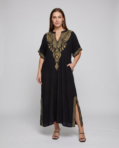 Damen eleganter Kaftan mit filigraner Goldstickerei R&B