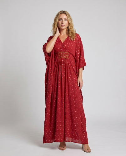 Damen elegantes Maxikleid mit schimmernden Akzenten und tiefem V-Ausschnitt R&B