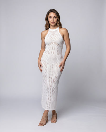 Damen Häkel-Maxikleid mit eng anliegendem Schnitt und atmungsaktiven Details R&B