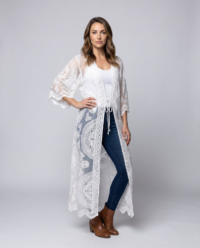 Damen Häkel-Strandkimono mit elegantem Lochmuster R&B
