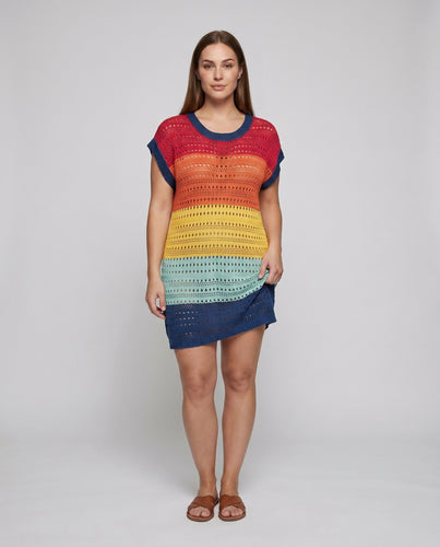Damen Häkel-Strandkleid mit Farbverlauf und lässigem Schnitt R&B