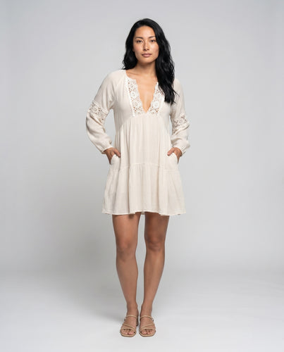 Damen Häkel-Strandkleid mit V-Ausschnitt und weitem Schnitt R&B