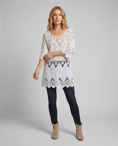 Damen Häkelstrandkleid mit offenen Ärmeln und eleganten Details R&B