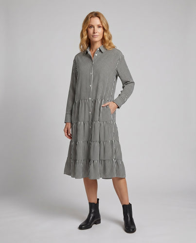 Damen Hemdblusenkleid mit fließendem Schnitt und attraktiven Rüschendetails R&B