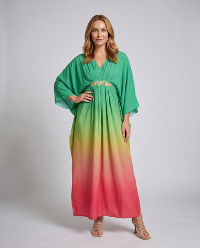 Damen Kaftan Kleid mit raffinierten Farbverlauf und eleganter Schnürung R&B