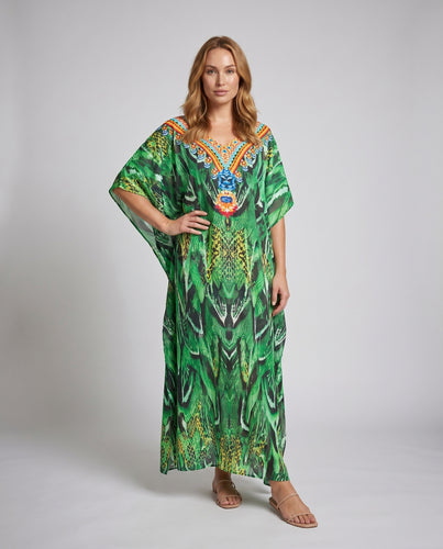 Damen Kaftan mit aufwendigem Ethno-Druck und farbenfrohen Akzenten R&B