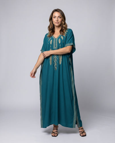 Damen Kaftan mit elegantem V-Ausschnitt und aufwendigen Stickereien R&B
