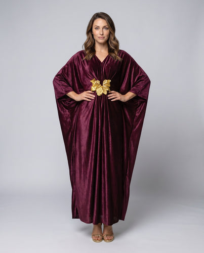 Damen Kaftan mit elegantem V-Ausschnitt und bezauberndem Blumenapplikation R&B