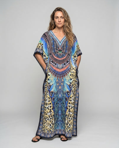Damen Kaftan mit exotischem Tierdruck und auffälliger Stickerei R&B