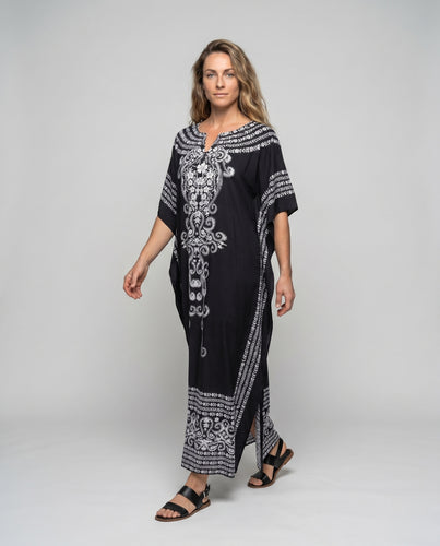 Damen Kaftan mit filigraner Stickerei und tiefem V-Ausschnitt R&B