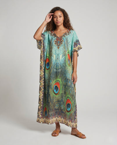 Damen Kaftan mit kunstvollem Pfauenmotiv und schwingendem Schnitt R&B