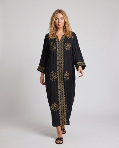 Damen Kaftan mit kunstvoller Stickerei und elegantem V-Ausschnitt R&B