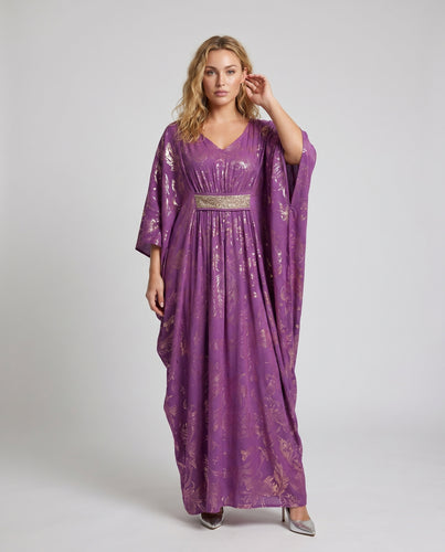Damen Kaftan mit luxuriösem floralem Design und schimmerndem Gürtel R&B