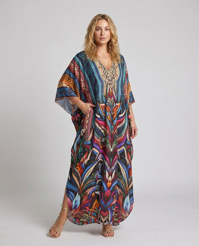 Damen Kaftan mit modernem Streifenmuster und eleganten Akzenten R&B
