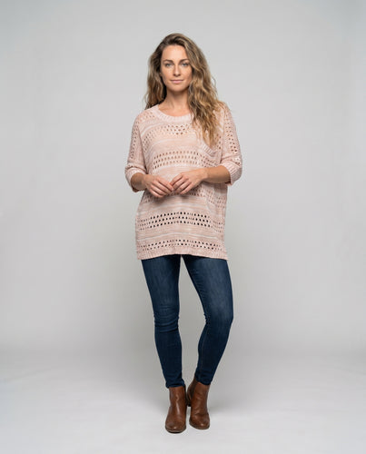 Damen lässiger Strickpullover mit luftigen Löchern R&B