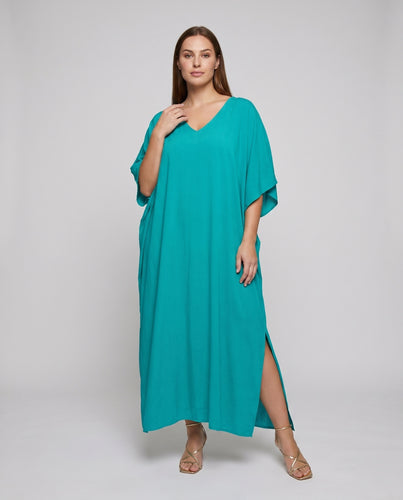 Damen lässiges Sommerkleid mit V-Ausschnitt und dezentem Faltenwurf R&B