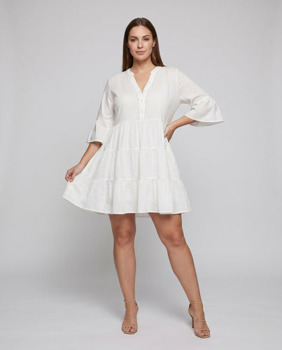 Damen lässiges Sommerkleid mit voluminösen Rüschen und Knopfleiste R&B