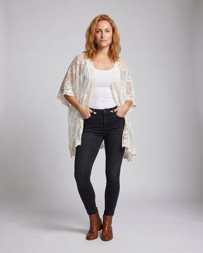 Damen luftiger Häkel-Strandkimono mit kunstvollen Details R&B