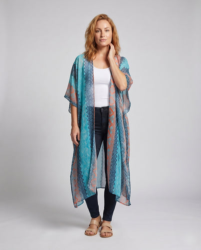 Damen luftiger Strandponcho mit geometrischem Muster R&B