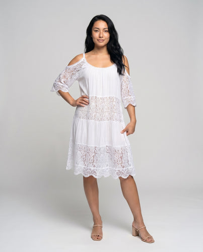 Damen luftiges Strandkleid mit feiner Häkelspitze R&B