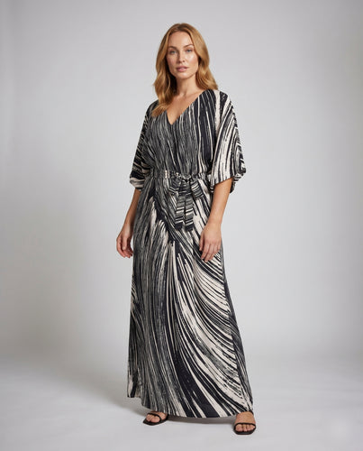 Damen Maxi-Kleid mit elegantem Wellenmuster und leichter Stoffzusammensetzung R&B