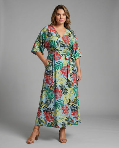 Damen Maxi-Kleid mit floralen Druckdetails und elegantem V-Ausschnitt R&B