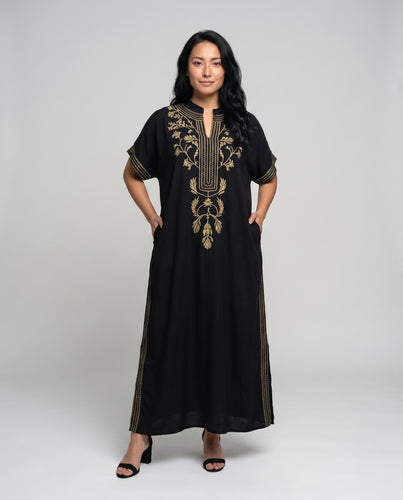 Damen Maxikleid mit aufwendigen Stickereien und elegantem V-Ausschnitt R&B