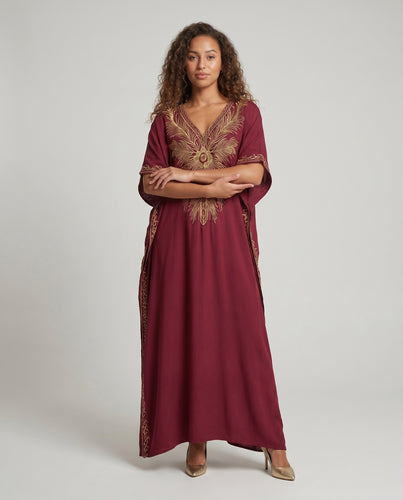 Damen Maxikleid mit exquisiter Goldstickerei Heidi Mode