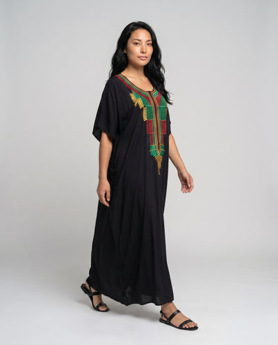 Damen Maxikleid mit farbenfroher Stickerei Heidi Mode