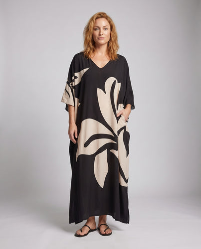 Damen Maxikleid mit modernen floralem Muster Heidi Mode