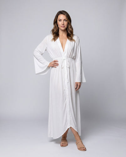 Damen Maxikleid mit tiefem V-Ausschnitt und luftigen Ärmeln Heidi Mode