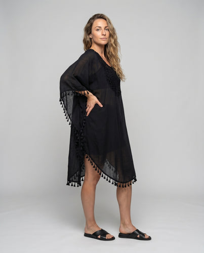 Damen modischer Häkel-Strandüberwurf mit fransenbesetztem Saum Heidi Mode