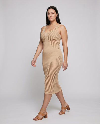 Damen Netz-Kleid mit V-Ausschnitt und figurbetontem Schnitt Heidi Mode
