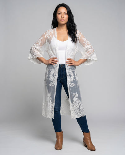 Damen Spitzen-Strandkimono mit voluminösen Ärmeln Heidi Mode