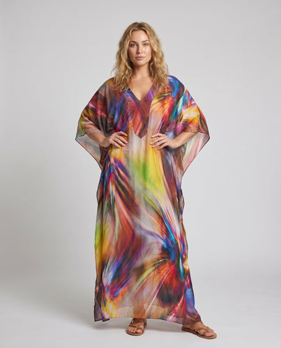 Damen stilvoller Kaftan mit buntem Farbverlauf und fließendem Schnitt Heidi Mode