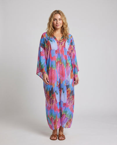 Damen Strandbademantel mit buntem Muster und leichtem, atmungsaktivem Gewebe Heidi Mode