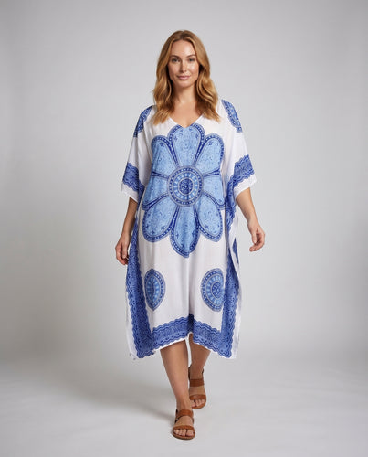 Damen Strandkaftan mit ausgefallenem Blumendesign Heidi Mode