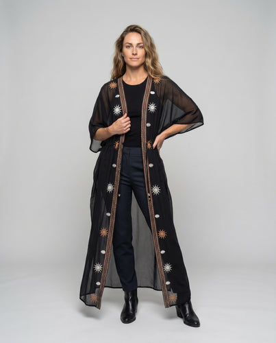 Damen Strandkaftan mit kunstvollen Stickereien und seitlichen Schlitzen Heidi Mode