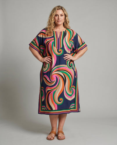 Damen Strandkaftan mit modernem, künstlerischem Druck Heidi Mode