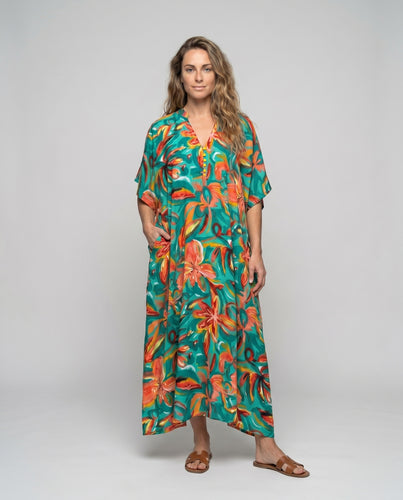 Damen Strandkaftan mit tropischem Floraldesign Heidi Mode