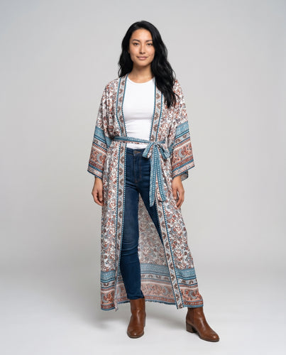 Damen Strandkimono mit kunstvollen floralen Mustern und eleganter Schnürung Heidi Mode
