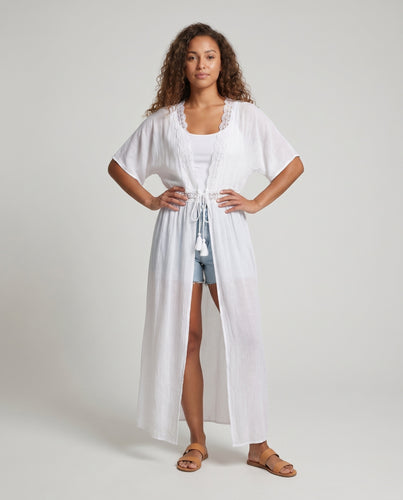 Damen transparenter Kaftan mit Spitzenverzierungen Heidi Mode