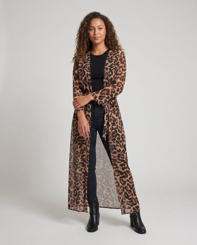 Damen Übergroßer Leopard-Optik Kimono mit luftigen Ärmeln Heidi Mode