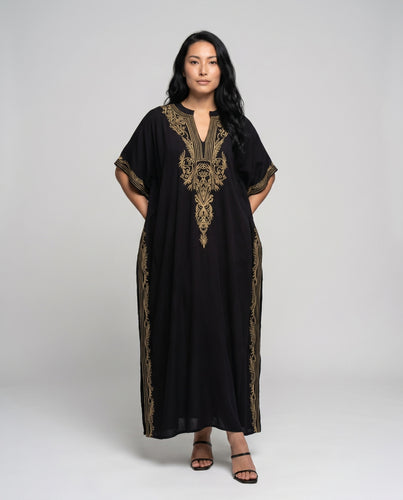 Damen Wunderschöner Kaftan mit aufwendiger goldener Bestickung Heidi Mode