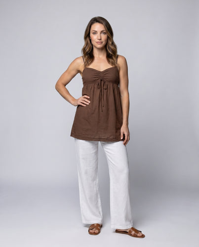 Damen nan ärmelloses Baumwoll-Tunika-Kleid mit geraffter Bustier-Partie, Spitzen-Saum und Lagenoptik