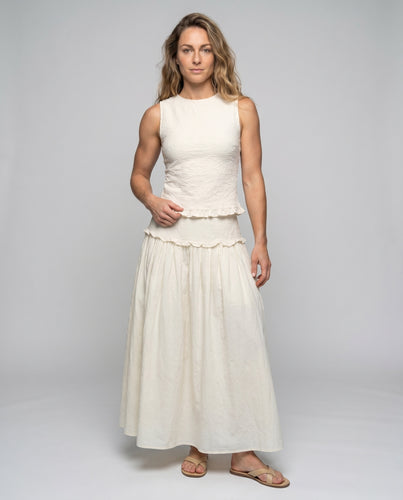 Damen nan ärmelloses Jacquard-Top mit hohem Rundhals und Rüschenbund